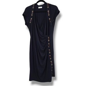 Carmen Marc Valvo Dress‎ Sheath Faux Leather Detail Ruched Bodycon XL